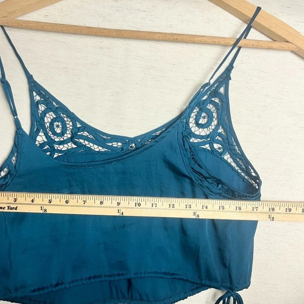 Free People Blouson Brami Blue-Green Teal Lace Strappy Cami‎ S boho festival